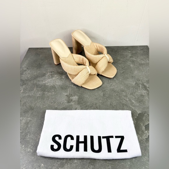 Schutz Fairy High Sandals crisscross strap pleated knot detail block heel sz 10 - Picture 2 of 6